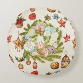 沿岸熱帯島クリスマスリース ラウンドクッション