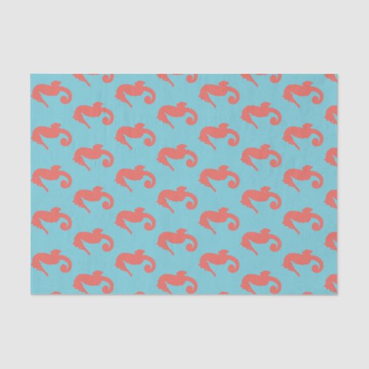 沿岸珊瑚のピンクのタツノオトシゴ及び青 薄葉紙 (正面)