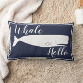 沿岸白いクジラこんにちは及び家族のモノグラム ランバークッション (ブランケット)