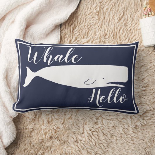 沿岸白いクジラこんにちは及び家族のモノグラム ランバークッション (ブランケット)