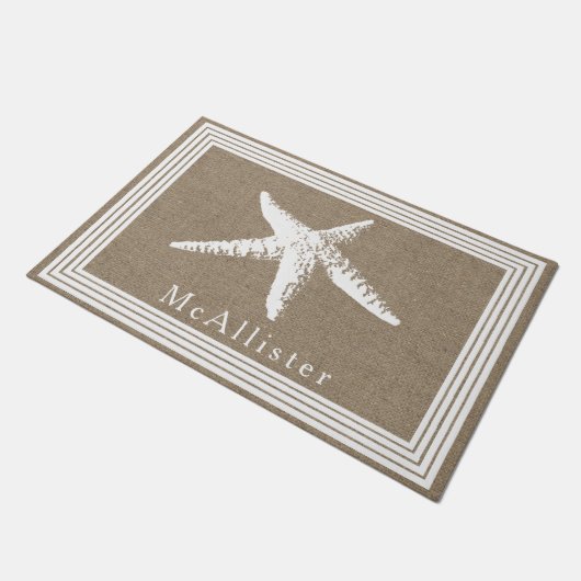 沿岸白いヒトデはフレーム及びのどのバーラップを並べます ドアマット (アングル)