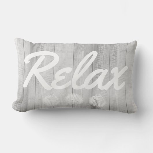 沿岸白い木及び貝殻はリラックスします ランバークッション (正面)