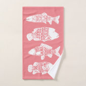 沿岸白い花の魚及び珊瑚のピンク バスタオルセット (ハンドタオル)