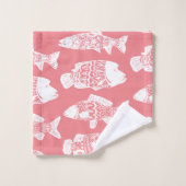 沿岸白い花の魚及び珊瑚のピンク バスタオルセット (ウォッシュタオル)