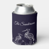 沿岸白パーソナライズされた鷺の鳥ネイビーブルー 缶クーラー (缶正面)
