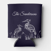 沿岸白パーソナライズされた鷺の鳥ネイビーブルー 缶クーラー (正面)