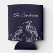 沿岸白パーソナライズされた鷺の鳥ネイビーブルー 缶クーラー (裏面)