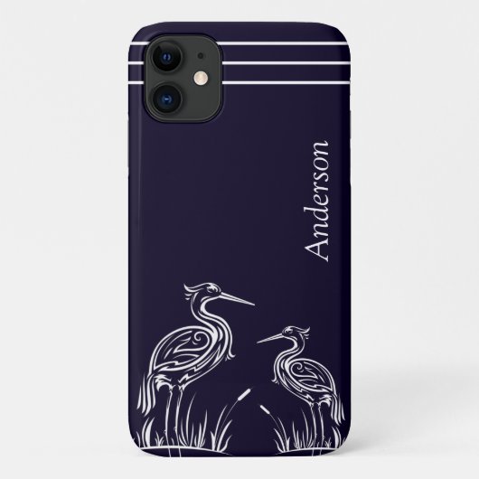 沿岸白パーソナライズされた鷺の鳥ネイビーブルー Case-Mate iPhoneケース (裏面)