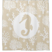 沿岸白海の珊瑚及び暗灰色のタツノオトシゴ シャワーカーテン (正面)