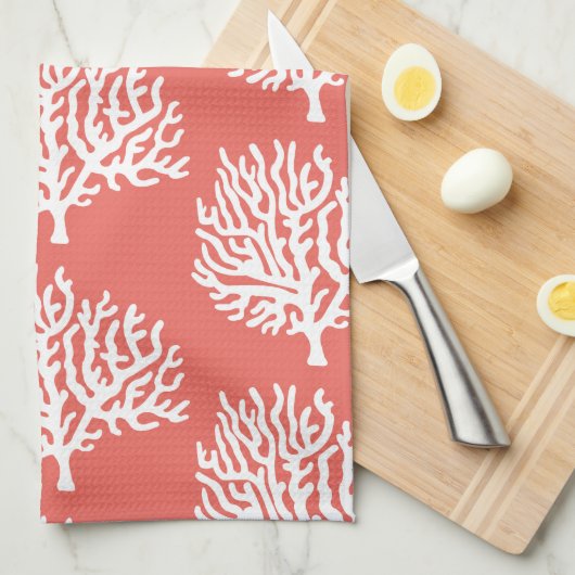 沿岸白海の珊瑚及び珊瑚のピンク キッチンタオル (四つ折り)