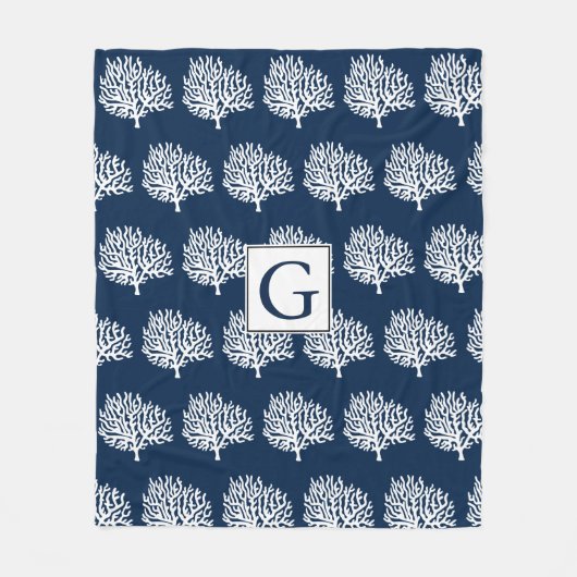 沿岸白海サンゴとネイビーブルー フリースブランケット (正面)