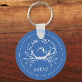 沿岸白色カニonブルークラシックモノグラム キーホルダー (正面)