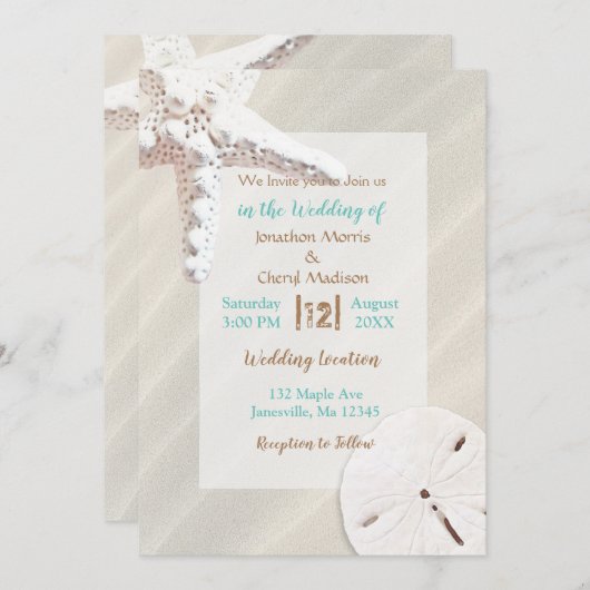 沿岸砂浜ヒトデと砂ドルビーチ 招待状 (正面/裏面)