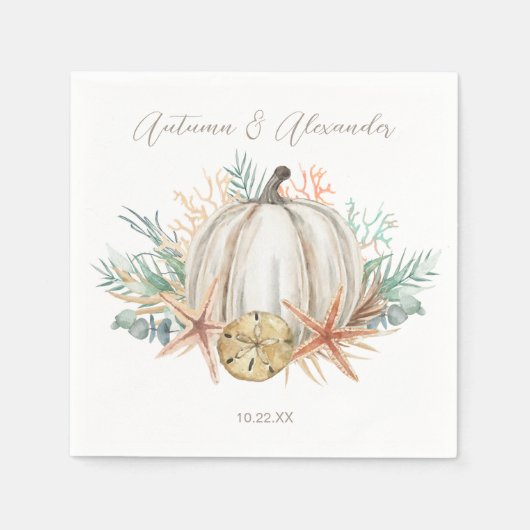 沿岸秋カボチャビーチシーシェル スタンダードカクテルナプキン (正面)