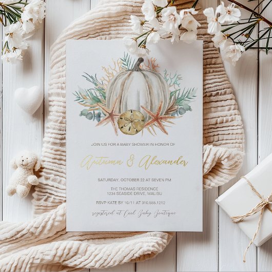 沿岸秋カボチャ&シーシェルベイビーシャワー 箔招待状