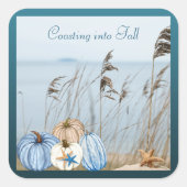 沿岸秋ブルーとホワイトカボチャとヒトデ スクエアシール (正面)