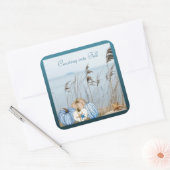 沿岸秋ブルーとホワイトカボチャとヒトデ スクエアシール (封筒)