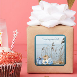 沿岸秋ブルーとホワイトカボチャとヒトデ スクエアシール