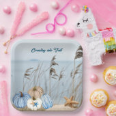 沿岸秋ブルーとホワイトカボチャとヒトデ ペーパープレート (パーティー)