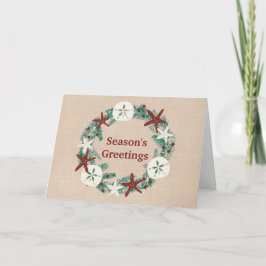 沿岸素朴なビーチのクリスマスのリース シーズンカード