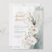 沿岸素朴グリーン金ゴールドフローラブライダルシャワー 招待状 (正面)