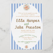 沿岸結婚と青のストライプ 箔招待状 (正面)