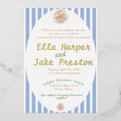 沿岸結婚と青のストライプ 箔招待状 (正面)