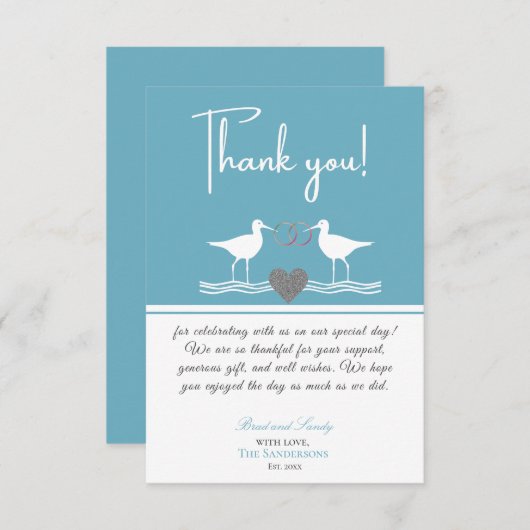 沿岸航海のの結婚ほこりっぽい青いサンピパーズ サンキューカード (正面/裏面)
