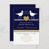 沿岸航海のブライダルシャワーネイビーブルーサンドパイパー 招待状 (正面/裏面)