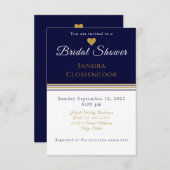 沿岸航海のブライダルシャワーネイビーブルーハート 招待状 (正面/裏面)