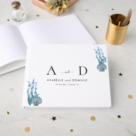 沿岸航海のブルーシーシェル結婚モノグラム ゲストブック