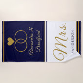 沿岸航海の夫婦の海軍結婚ブルー金ゴールド ビーチタオル (正面)