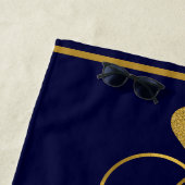 沿岸航海の夫婦結婚のネイビー・ブルー・金ゴールド ビーチタオル (インサイチュ)