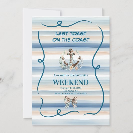 沿岸航海の女性のカーボーイいかりバチェロレッテ 招待状 (正面)
