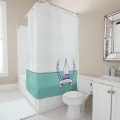 沿岸航海の帆船ティール（緑がかった色）ブルーネイビーサマー シャワーカーテン (インサイチュ)