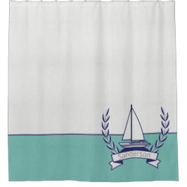 沿岸航海の帆船ティール（緑がかった色）ブルーネイビーサマー シャワーカーテン