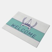 沿岸航海の帆船ティール（緑がかった色）ブルーネイビーサマー ドアマット (アングル)