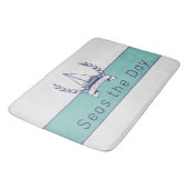 沿岸航海の帆船ティール（緑がかった色）ブルーネイビーサマー バスマット (アングル)