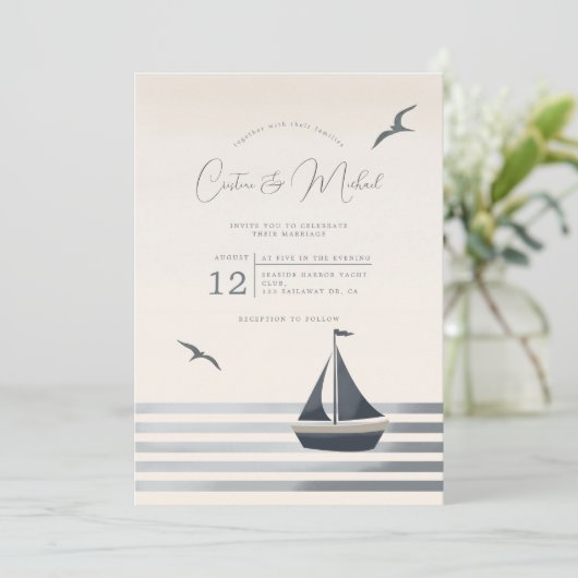 沿岸航海の帆船結婚式招待状 招待状 (スタンド正面)