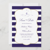 沿岸航海の海軍ストライプエレガントの写真結婚s セーブザデート (正面)