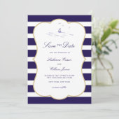 沿岸航海の海軍ストライプエレガントの写真結婚s セーブザデート (スタンド正面)