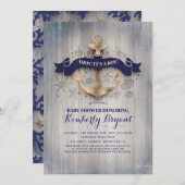 沿岸航海の金ゴールドいかりベビーシャワー 招待状 (正面/裏面)