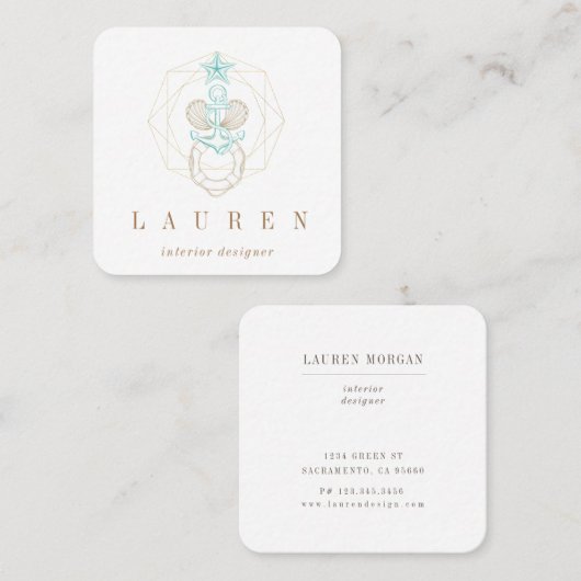 沿岸航海の金ゴールドターコイズ名刺 スクエア名刺 (正面/裏面)