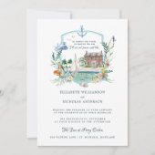 沿岸航海の魚釣り海岸 |の結婚Crest 招待状 (正面)