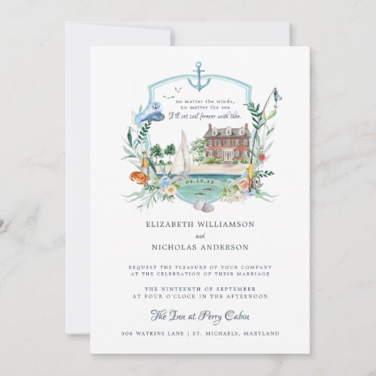 沿岸航海の魚釣り海岸 |の結婚Crest 招待状 (正面)