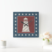 沿岸芸術 |ライトハウスon Red スクエア壁時計 (ホーム)