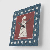 沿岸芸術 |ライトハウスon Red スクエア壁時計 (傾斜)