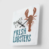 沿岸芸術 |新鮮なロブスター スクエア壁時計 (傾斜)