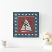 沿岸芸術 | Sailboat on Red スクエア壁時計 (ホーム)