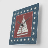 沿岸芸術 | Sailboat on Red スクエア壁時計 (傾斜)